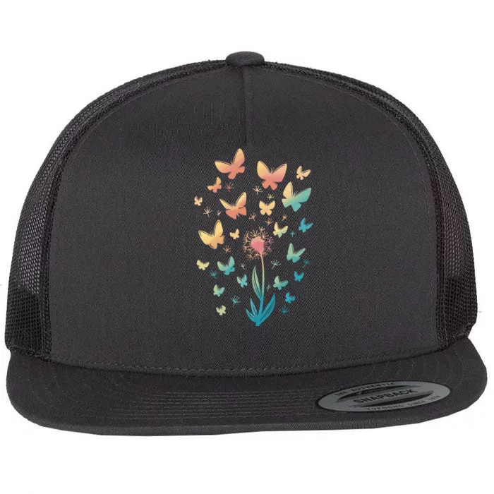 Dandelion Butterfly Flat Bill Trucker Hat