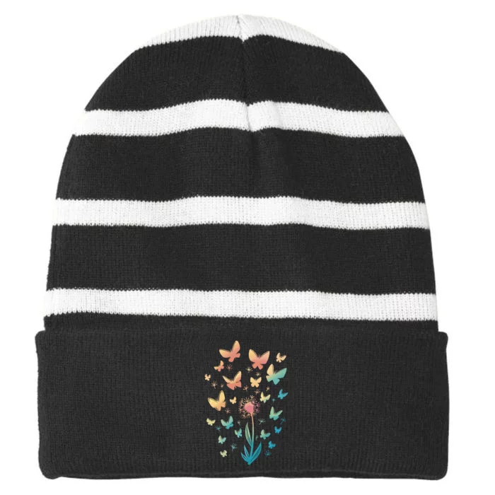 Dandelion Butterfly Striped Beanie with Solid Band