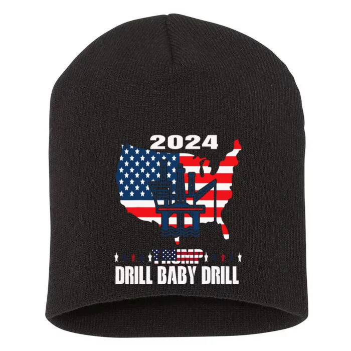 Drill Baby Drill American Flag Oilrig Oilfield Trash Short Acrylic Beanie