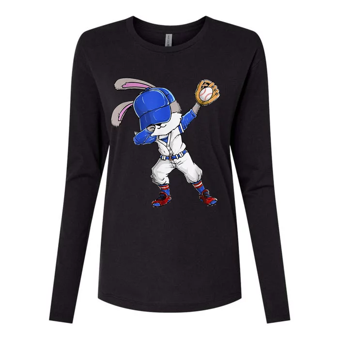 Dabbing Bunny Easter Day Baseball Catcher Happy Easter Womens Cotton Relaxed Long Sleeve T-Shirt