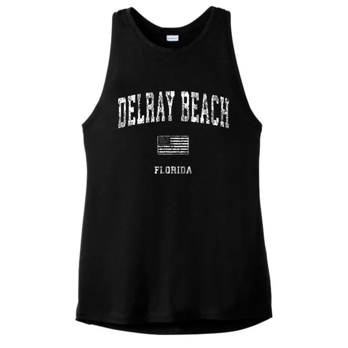 Delray Beach Florida Fl Vintage American Flag Ladies Tri-Blend Wicking Tank