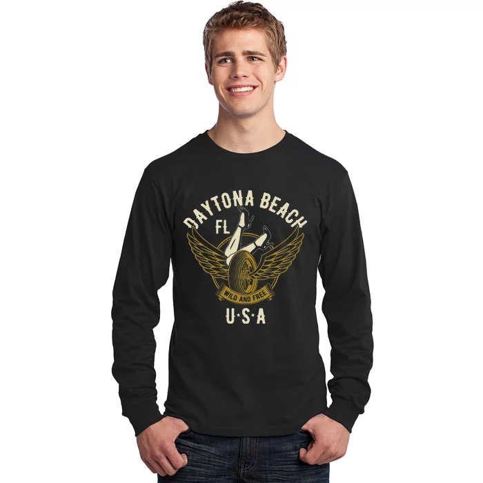 Daytona Beach Fl Legs In Heels Hotrod Biker Wings Long Sleeve Shirt