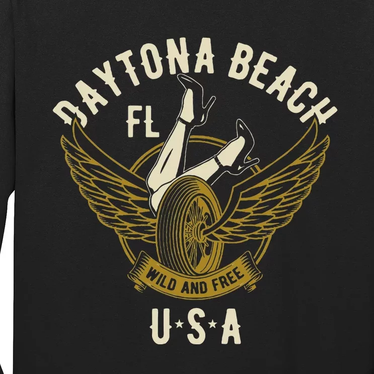 Daytona Beach Fl Legs In Heels Hotrod Biker Wings Long Sleeve Shirt