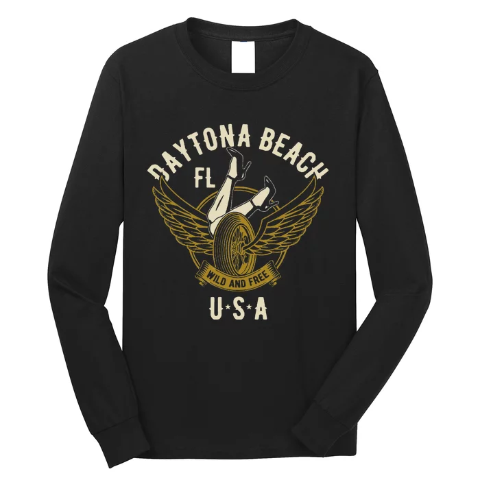 Daytona Beach Fl Legs In Heels Hotrod Biker Wings Long Sleeve Shirt