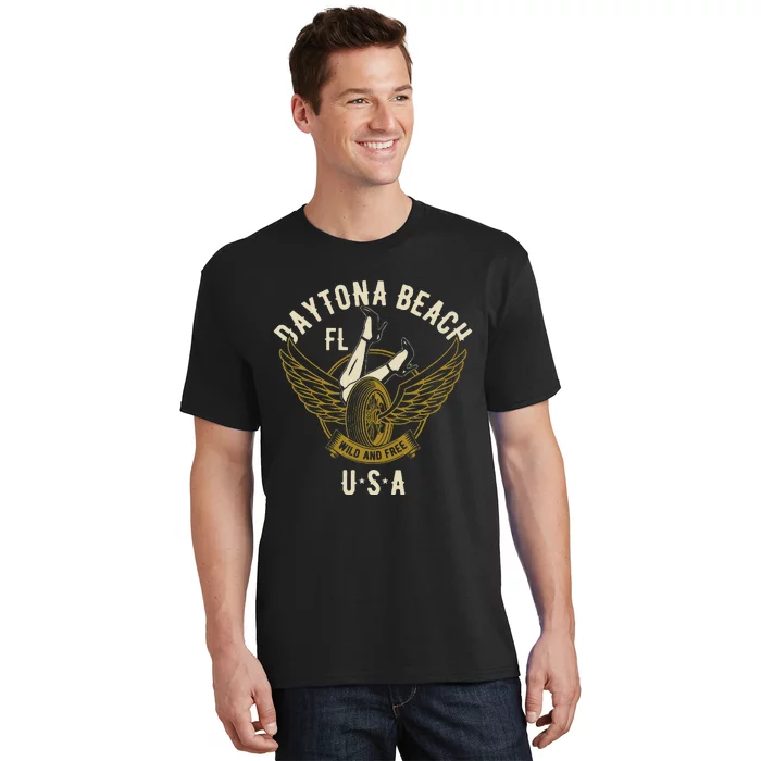 Daytona Beach Fl Legs In Heels Hotrod Biker Wings T-Shirt