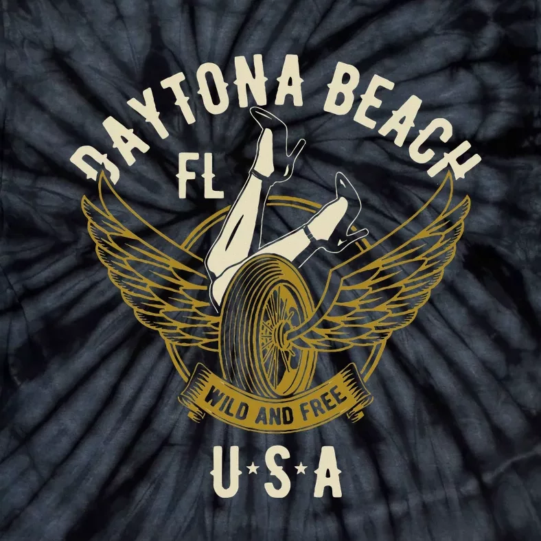 Daytona Beach Fl Legs In Heels Hotrod Biker Wings Tie-Dye T-Shirt