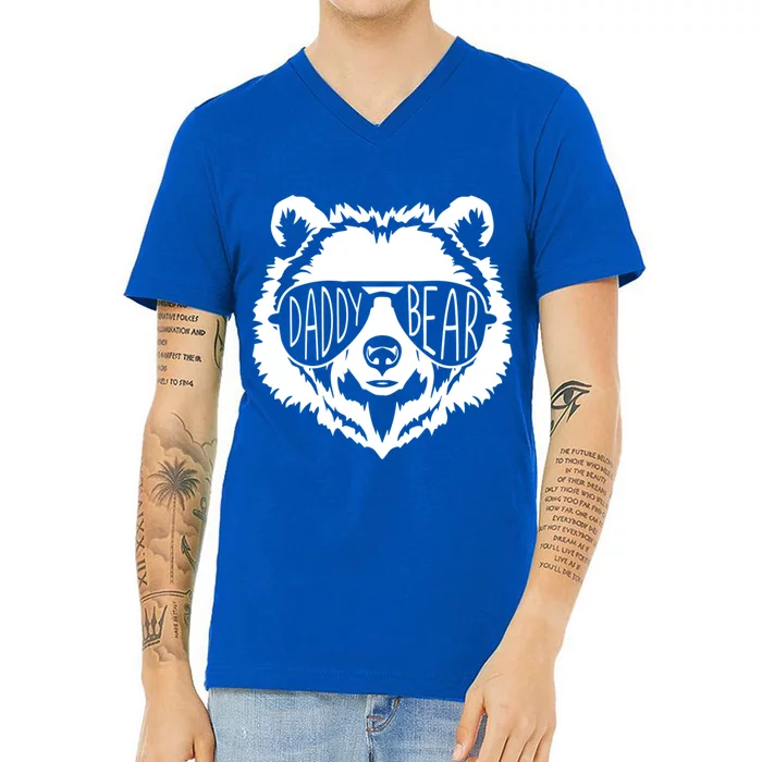 Daddy Bear Face With Sunglasses Gift V-Neck T-Shirt