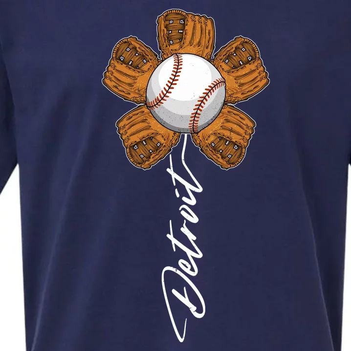 Detroit Baseball Flower Sports Fan Sueded Cloud Jersey T-Shirt