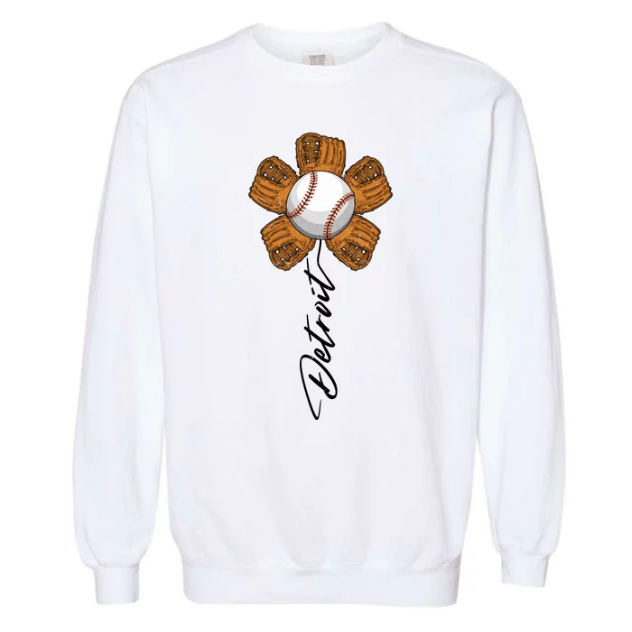 Detroit Baseball Flower Sports Fan Garment-Dyed Sweatshirt