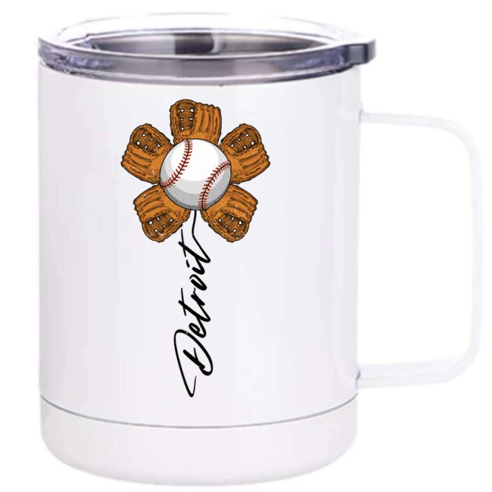 Detroit Baseball Flower Sports Fan Front & Back 12oz Stainless Steel Tumbler Cup