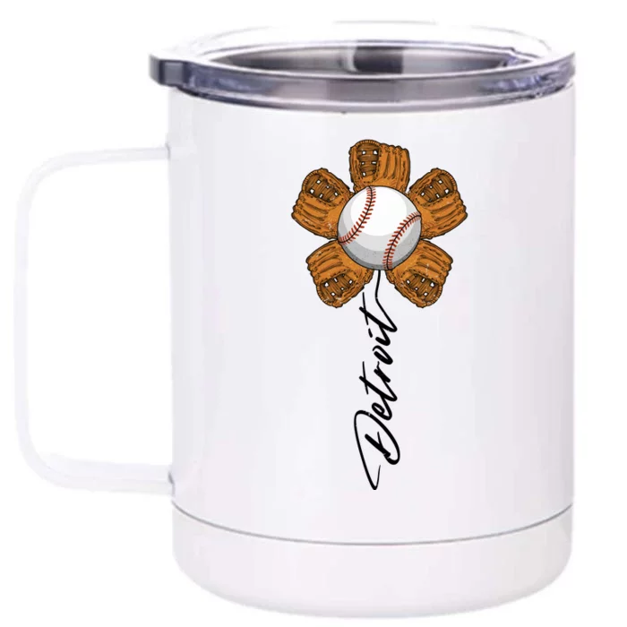 Detroit Baseball Flower Sports Fan Front & Back 12oz Stainless Steel Tumbler Cup