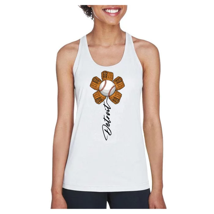 Detroit Baseball Flower Sports Fan Women's Racerback Tank