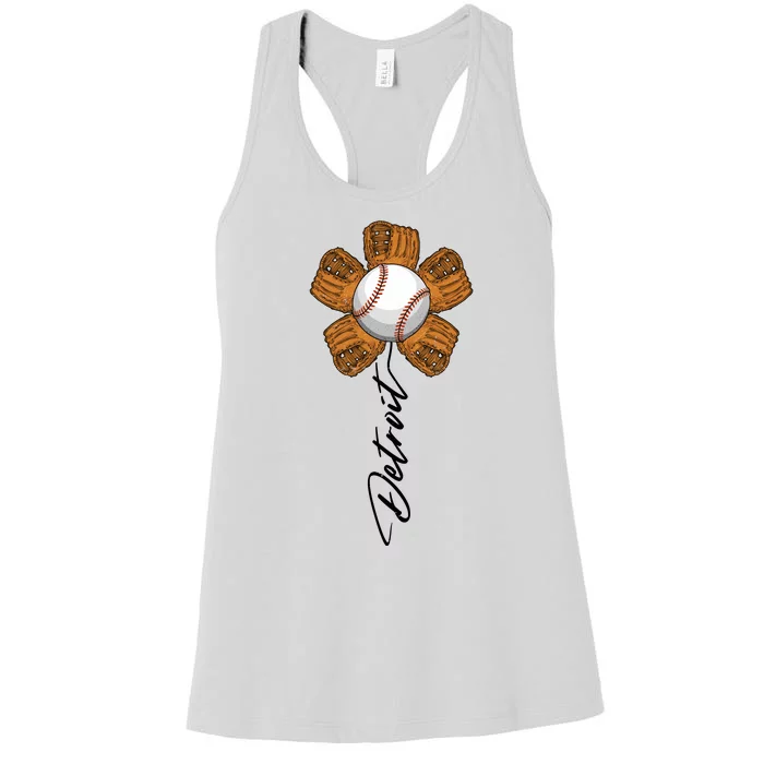 Detroit Baseball Flower Sports Fan Women's Racerback Tank