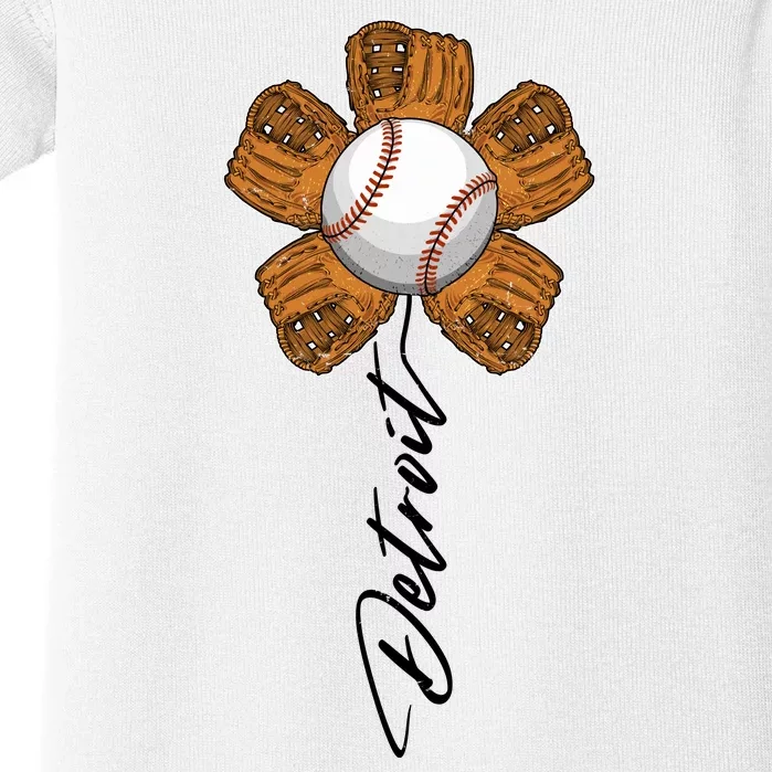 Detroit Baseball Flower Sports Fan Baby Bodysuit