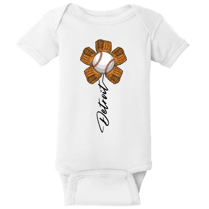 Detroit Baseball Flower Sports Fan Baby Bodysuit