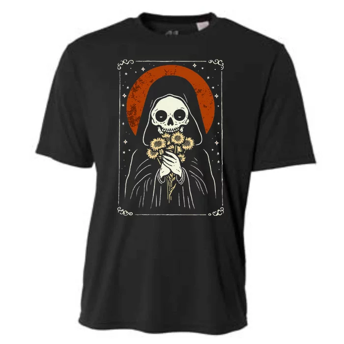 Death Brings Flowers Cute Reaper Skull And Bouquet Cooling Performance Crew T-Shirt