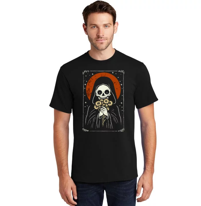 Death Brings Flowers Cute Reaper Skull And Bouquet Tall T-Shirt