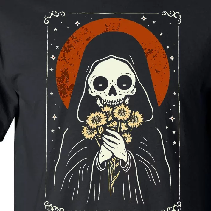 Death Brings Flowers Cute Reaper Skull And Bouquet Tall T-Shirt