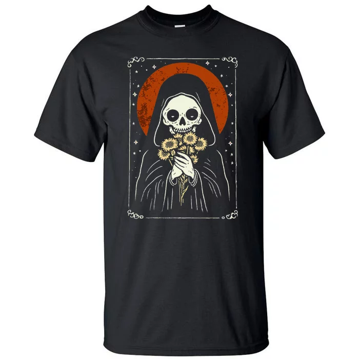 Death Brings Flowers Cute Reaper Skull And Bouquet Tall T-Shirt