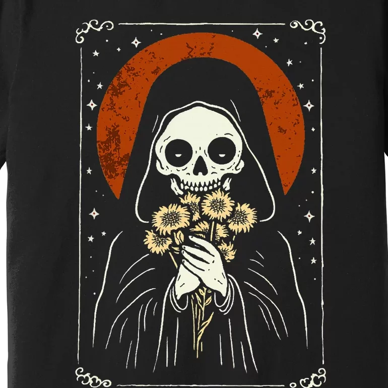 Death Brings Flowers Cute Reaper Skull And Bouquet Premium T-Shirt