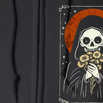 Death Brings Flowers Cute Reaper Skull And Bouquet Full Zip Hoodie