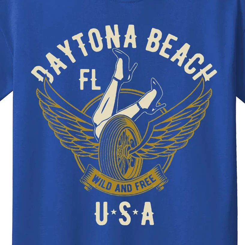 Daytona Beach Fl Legs In Heels Hotrod Biker Wings Kids T-Shirt