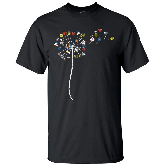 Dandelion Books Flower Reading Teacher Librarian Bookworm Tall T-Shirt