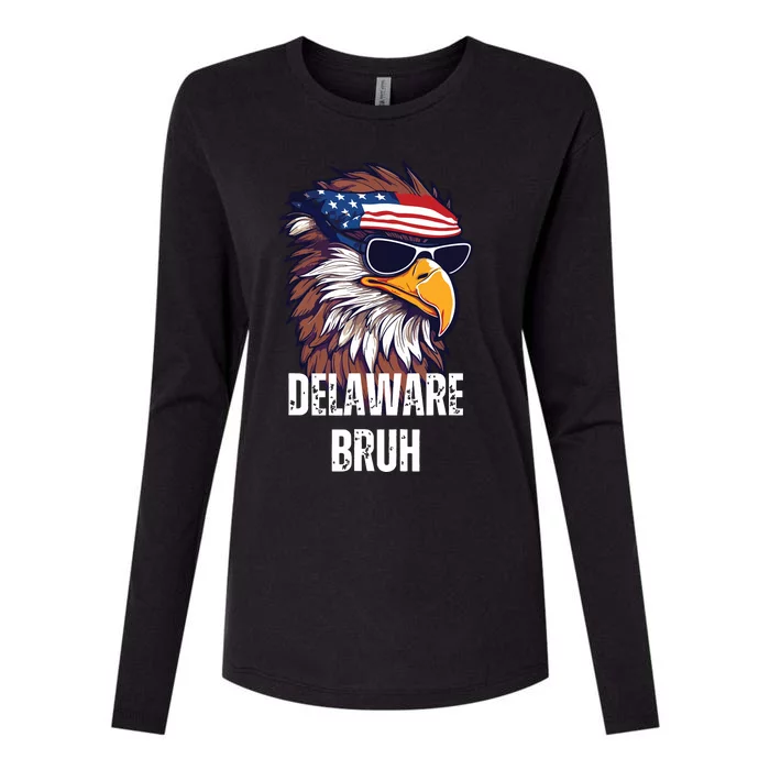 Delaware Bruh Funny Usa Bald Eagle American Flag Womens Cotton Relaxed Long Sleeve T-Shirt