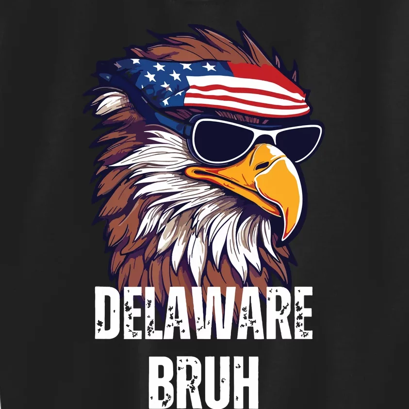 Delaware Bruh Funny Usa Bald Eagle American Flag Kids Sweatshirt