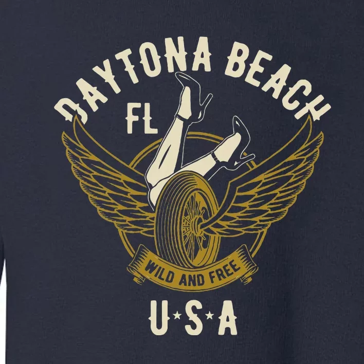 Daytona Beach Fl Legs In Heels Hotrod Biker Wings Design Toddler Sweatshirt