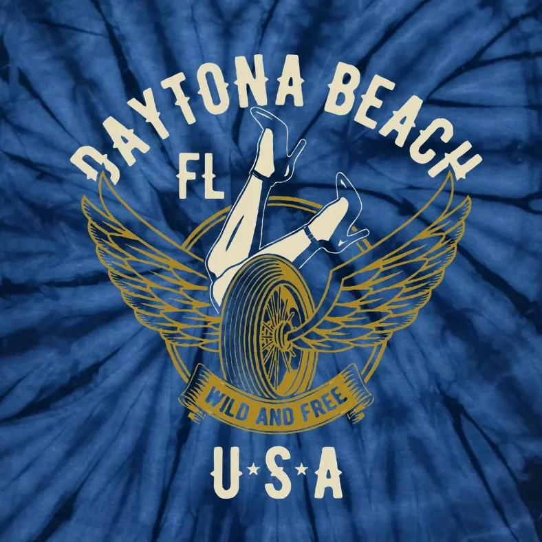 Daytona Beach Fl Legs In Heels Hotrod Biker Wings Design Tie-Dye T-Shirt