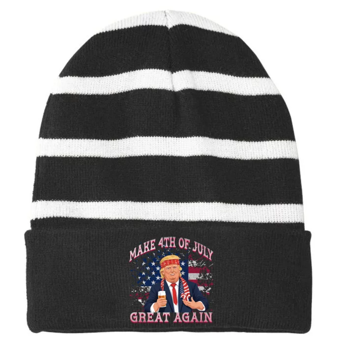 Drinking Beer Funny Trump Make 4th Of July Great Again Striped Beanie with Solid Band