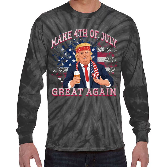 Drinking Beer Funny Trump Make 4th Of July Great Again Tie-Dye Long Sleeve Shirt