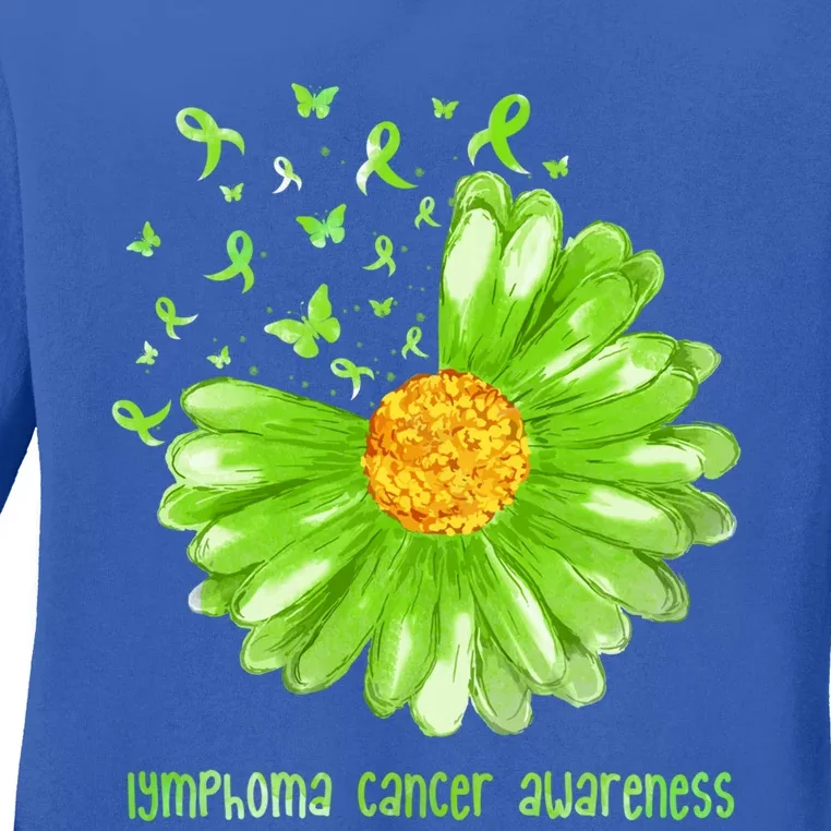 Daisy Butterfly Green Ribbon Lymphoma Cancer Awareness Gift Ladies Long Sleeve Shirt