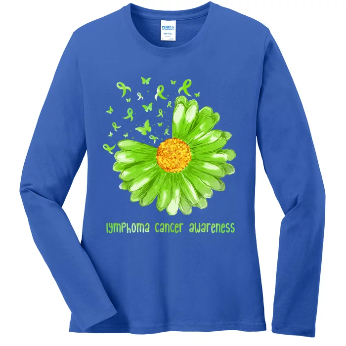 Daisy Butterfly Green Ribbon Lymphoma Cancer Awareness Gift Ladies Long Sleeve Shirt