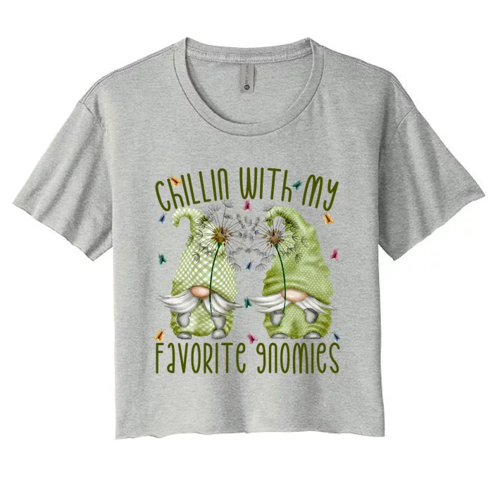 Dandelion Butterfly Gnome Chillin With My Gnomies Gift Women's Crop Top Tee