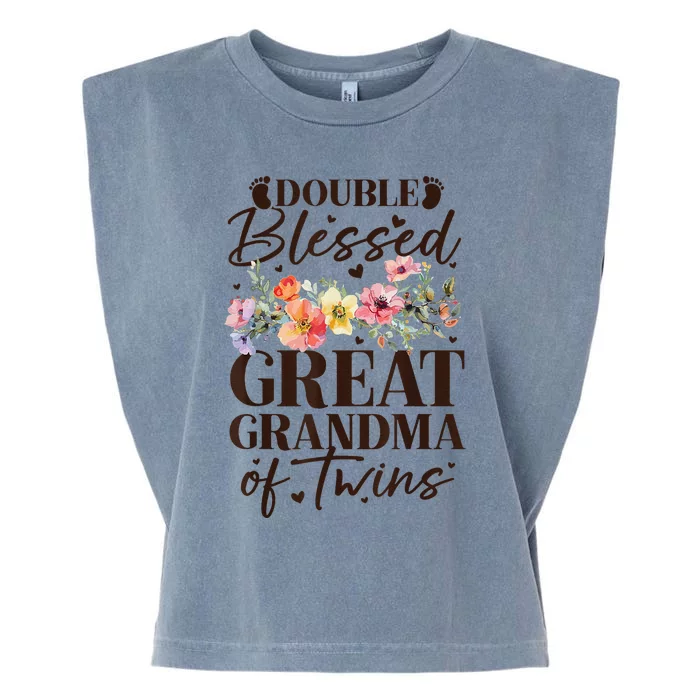 Double Blessed Great Grandma Of Twins Funny Twin Garment-Dyed Women's Muscle Tee