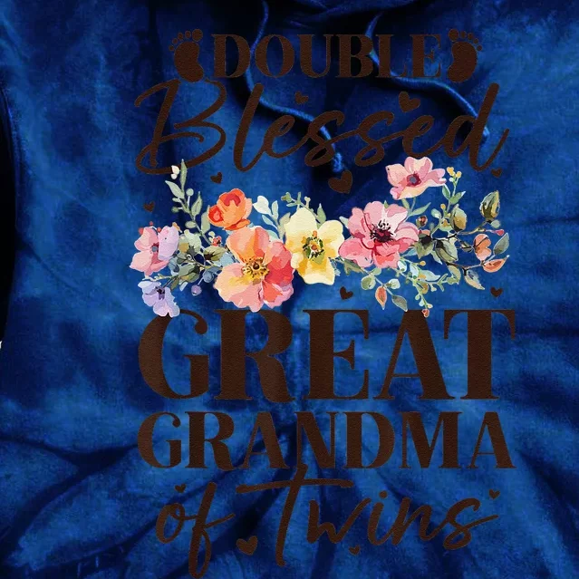 Double Blessed Great Grandma Of Twins Funny Twin Tie Dye Hoodie