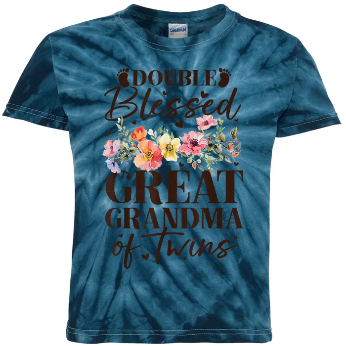 Double Blessed Great Grandma Of Twins Funny Twin Kids Tie-Dye T-Shirt