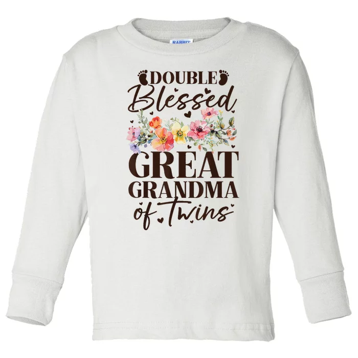 Double Blessed Great Grandma Of Twins Funny Twin Toddler Long Sleeve Shirt