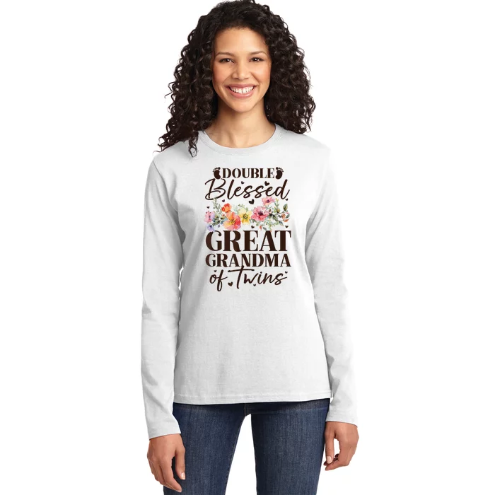 Double Blessed Great Grandma Of Twins Funny Twin Ladies Long Sleeve Shirt