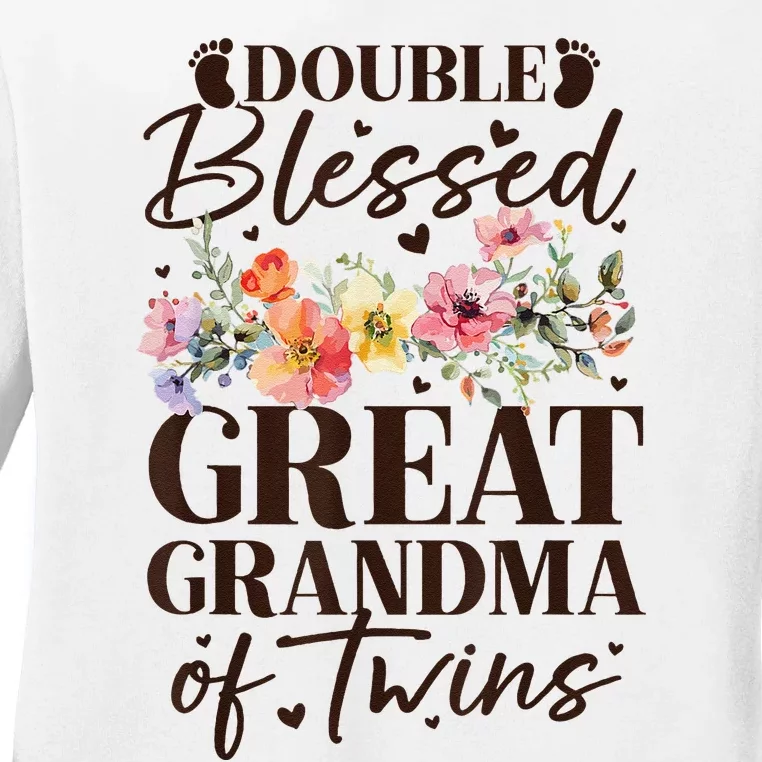 Double Blessed Great Grandma Of Twins Funny Twin Ladies Long Sleeve Shirt