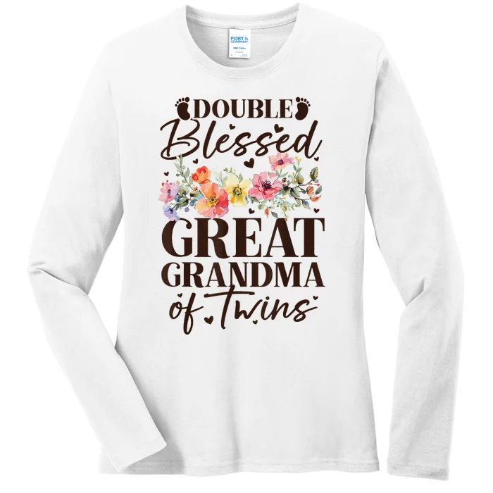 Double Blessed Great Grandma Of Twins Funny Twin Ladies Long Sleeve Shirt