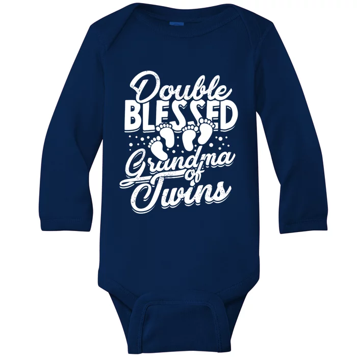 Double Blessed Grandma Of Twins Family Grandson Gift Baby Long Sleeve Bodysuit