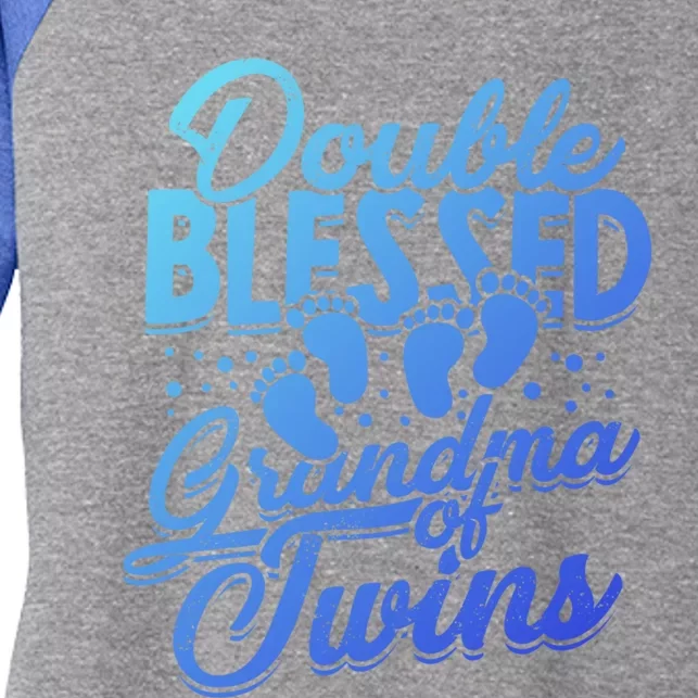 Double Blessed Grandma Of Twins Family Grandson Gift Women's Tri-Blend 3/4-Sleeve Raglan Shirt