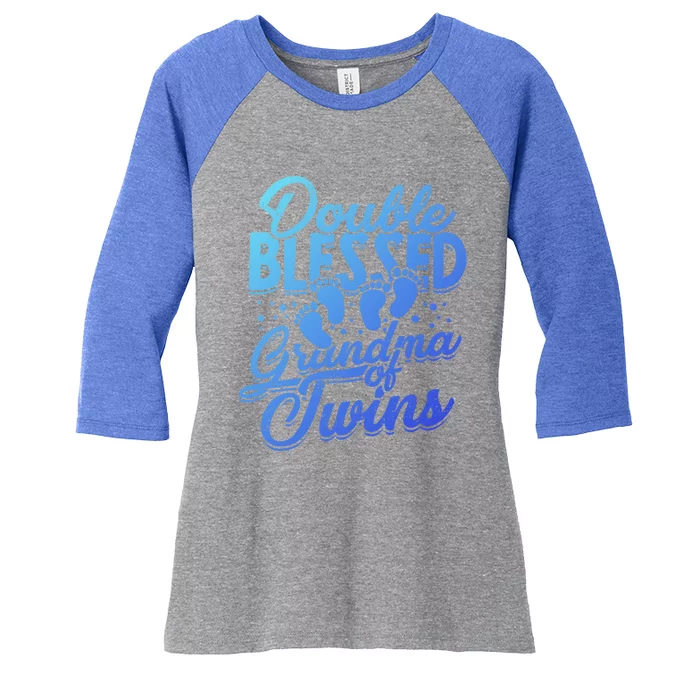 Double Blessed Grandma Of Twins Family Grandson Gift Women's Tri-Blend 3/4-Sleeve Raglan Shirt