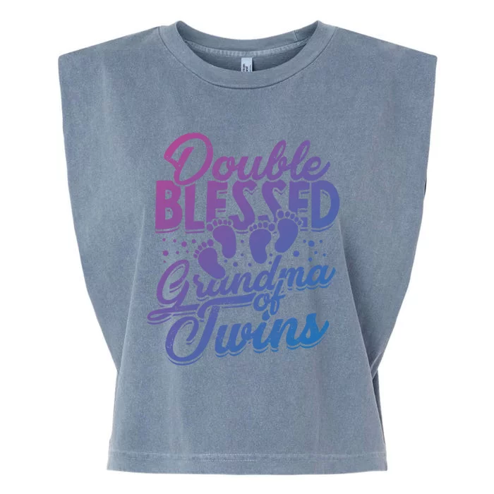 Double Blessed Grandma Of Twins Family Grandson Gift Garment-Dyed Women's Muscle Tee