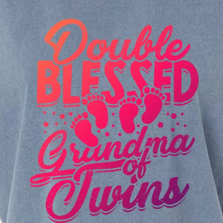 Double Blessed Grandma Of Twins Family Grandson Gift Garment-Dyed Women's Muscle Tee