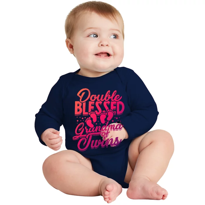 Double Blessed Grandma Of Twins Family Grandson Gift Baby Long Sleeve Bodysuit