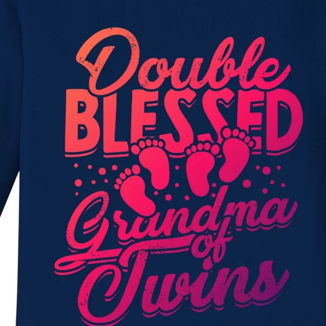 Double Blessed Grandma Of Twins Family Grandson Gift Baby Long Sleeve Bodysuit